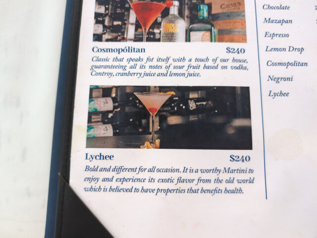 Cocktail menu.