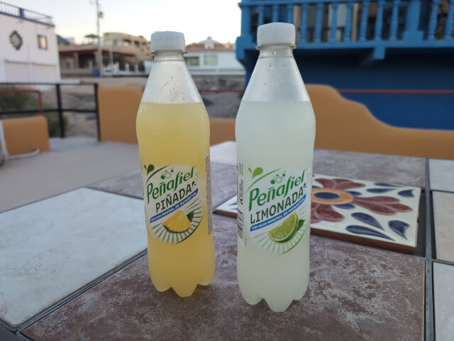 Two bottles of soda.
